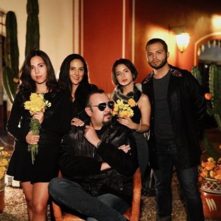 Pepe Aguilar with his three children from his second marriage. 